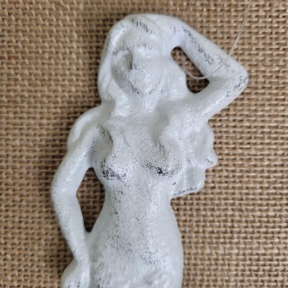 Distressed White Mermaid Hook Cast Iron Coastal Decor - Picture 8 of 13
